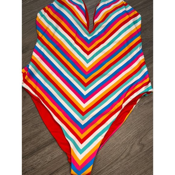 Raisins Tahiti Stripe Golden One-Piece Swimsuit size M - Picture 5 of 9